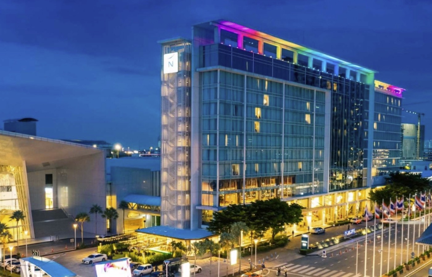 Novotel Bangkok IMPACT at night, beside the IMPACT exhibition halls